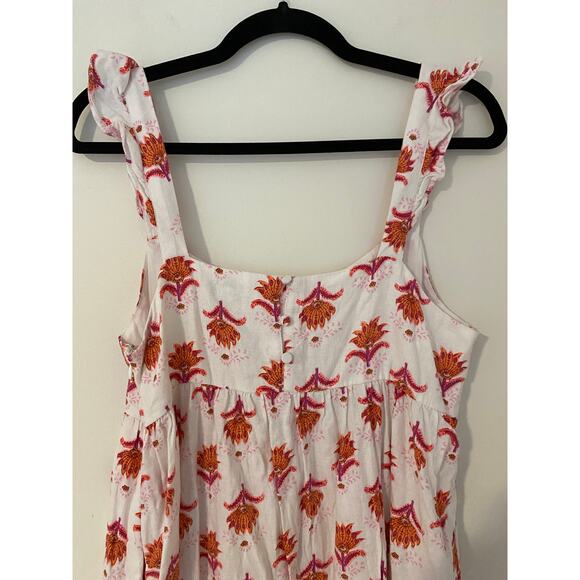 J Crew Block Print White Pink Orange Linen Blend Ruffle Mini Dress EUC 8 - Picture 8 of 12